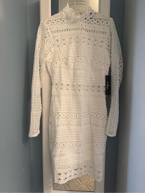 LULUS White Crochet Lace Long-Sleeve Mini Dress XS